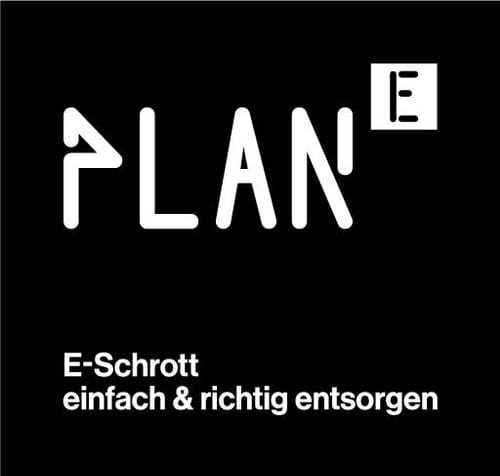 Logo Plan E mit Unterüberschrift: E-Schrott einfach & richtig entsorgen